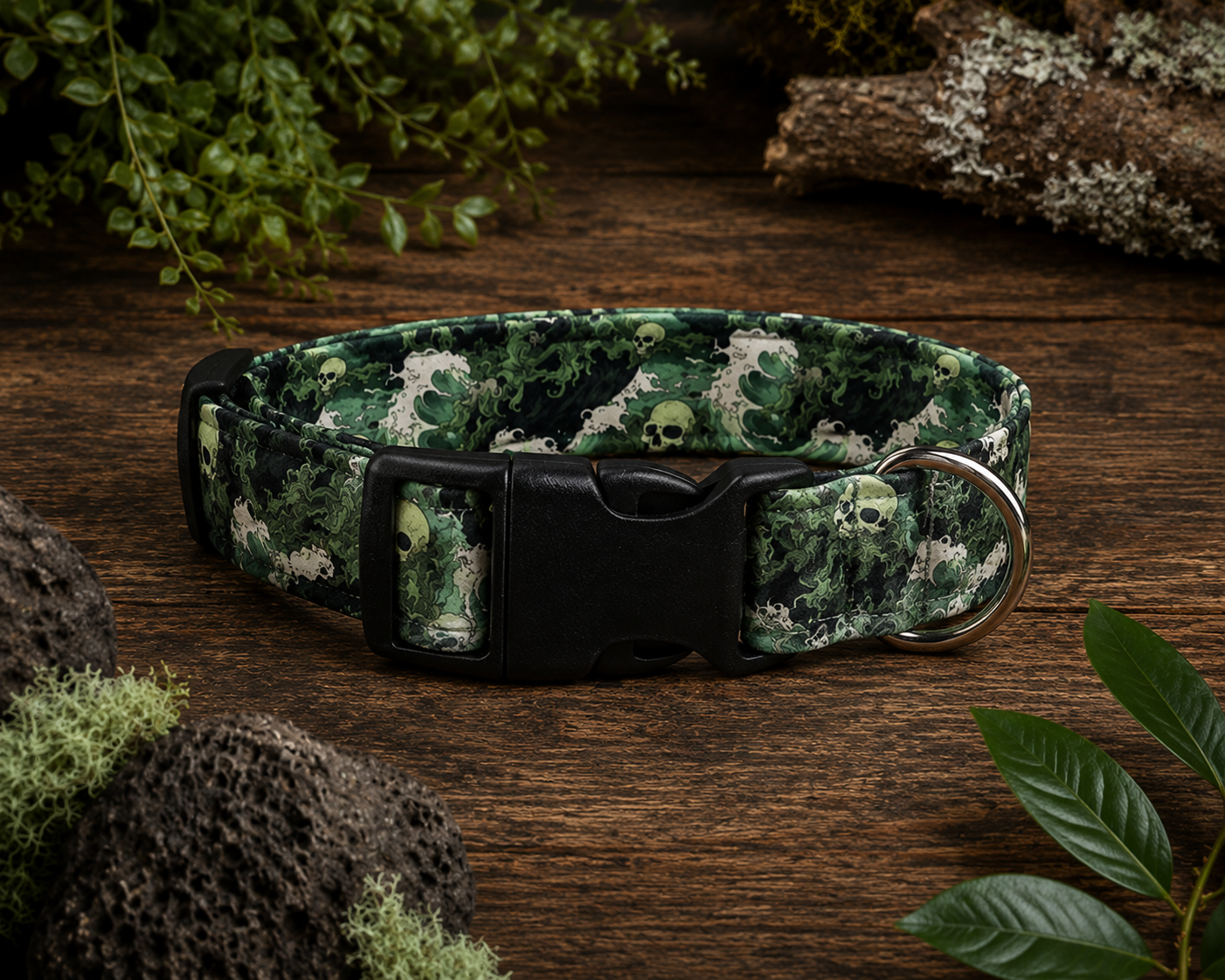 Skulls and Wave Dog Collar