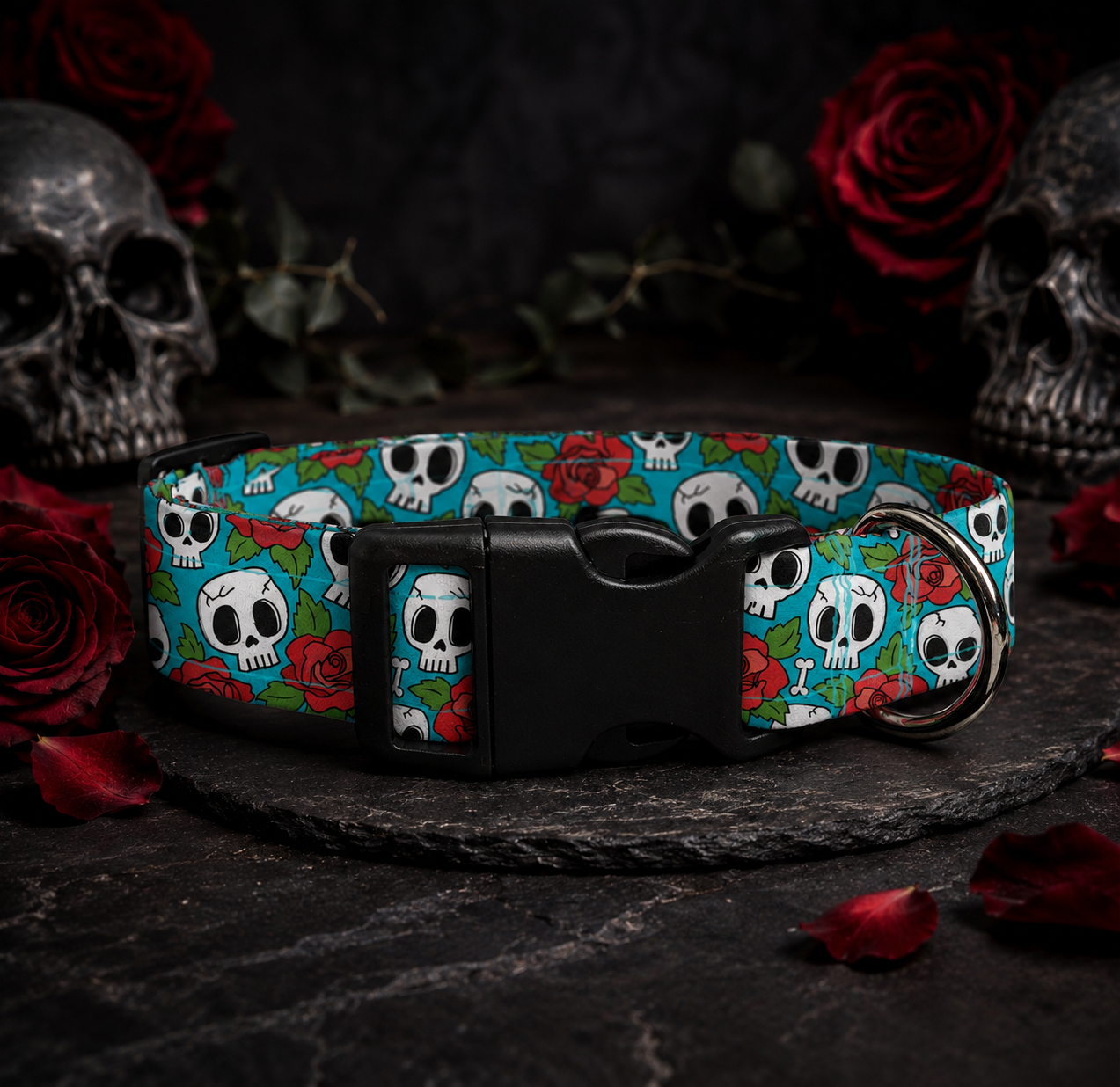 Skulls and Roses Dog Collar