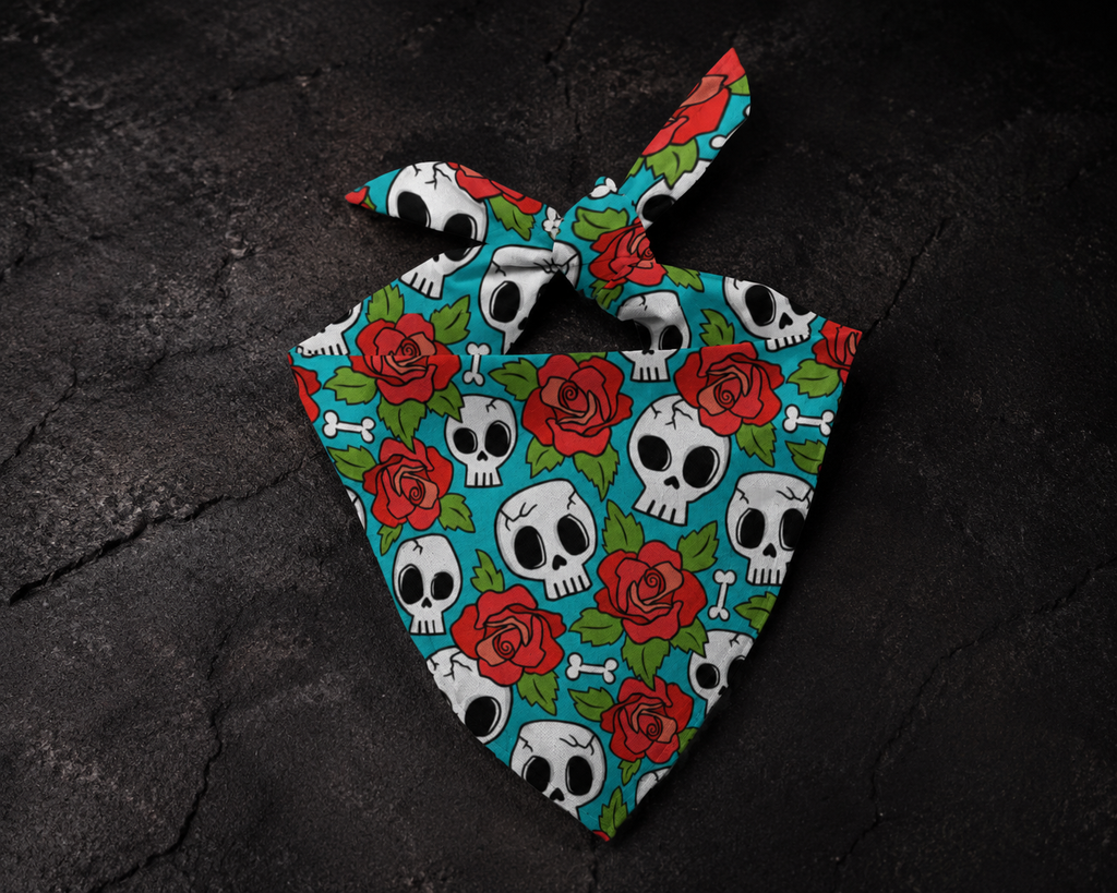 Blue Skulls and Rose Bandana