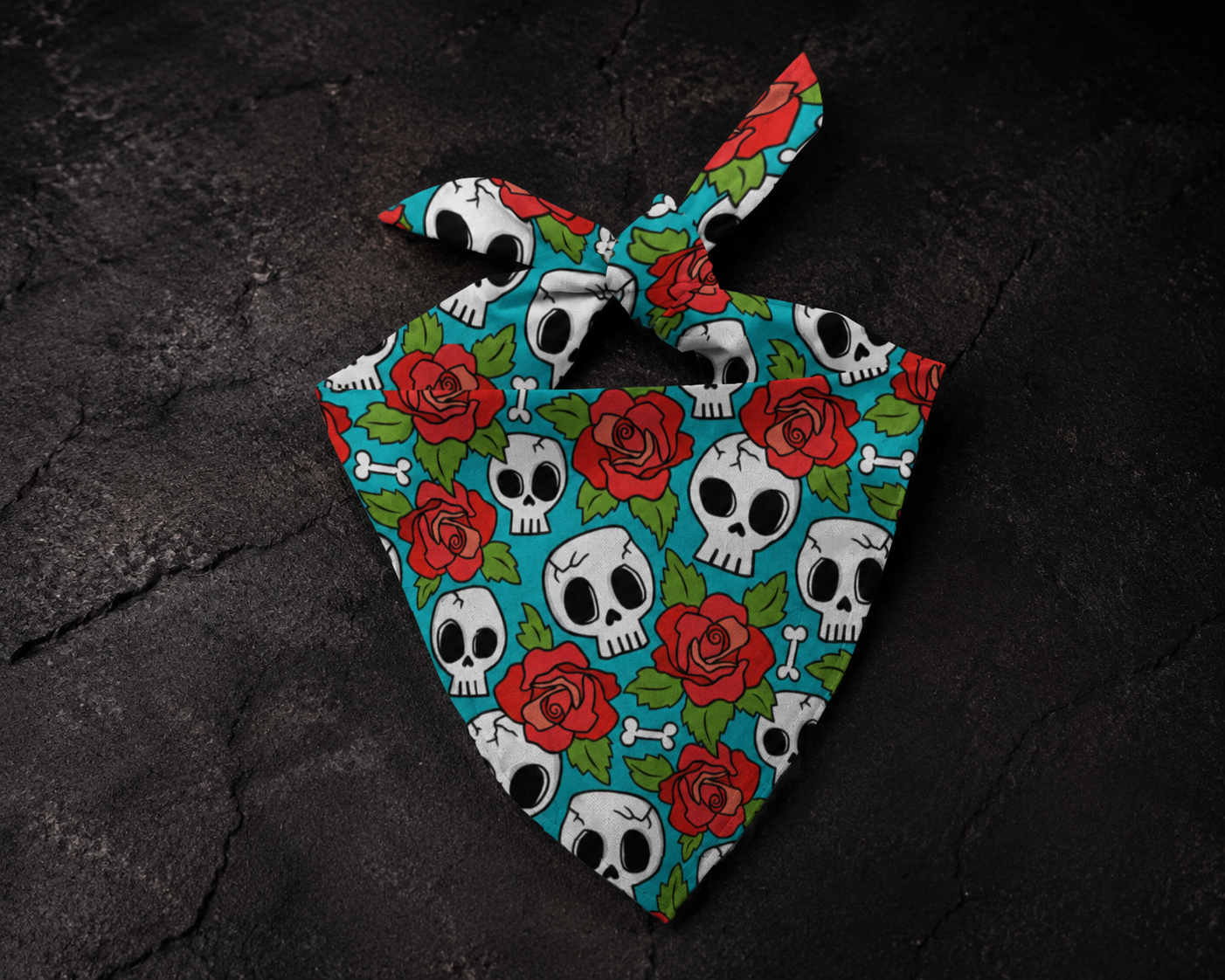 Blue Skulls and Rose Bandana