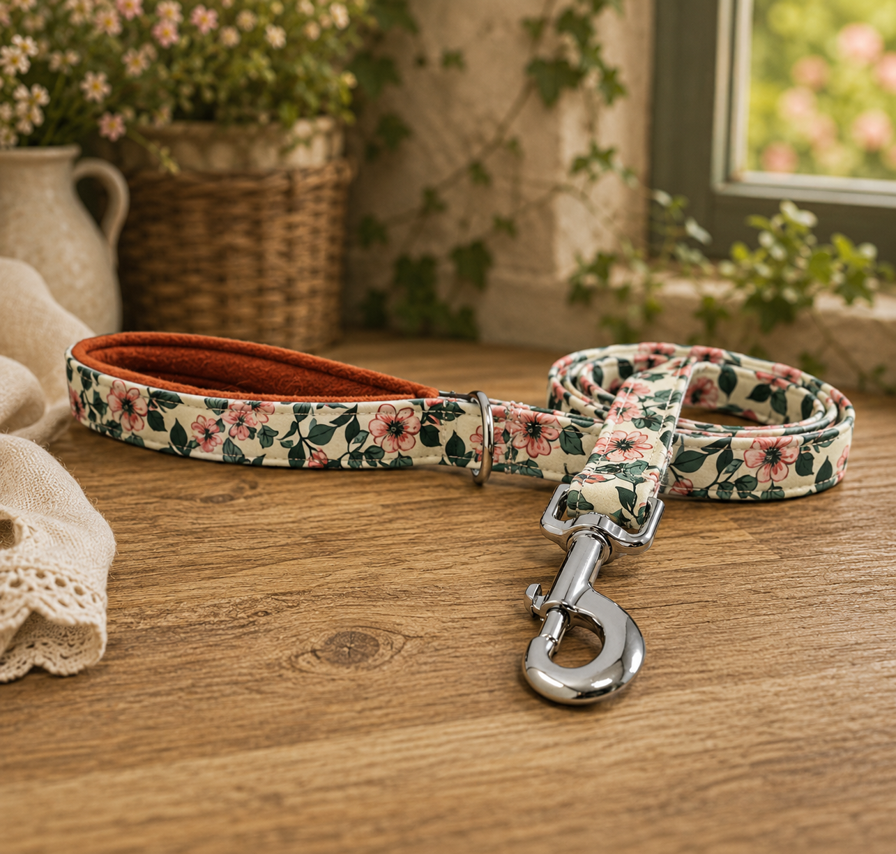 Cream with Flowers Dog Lead
