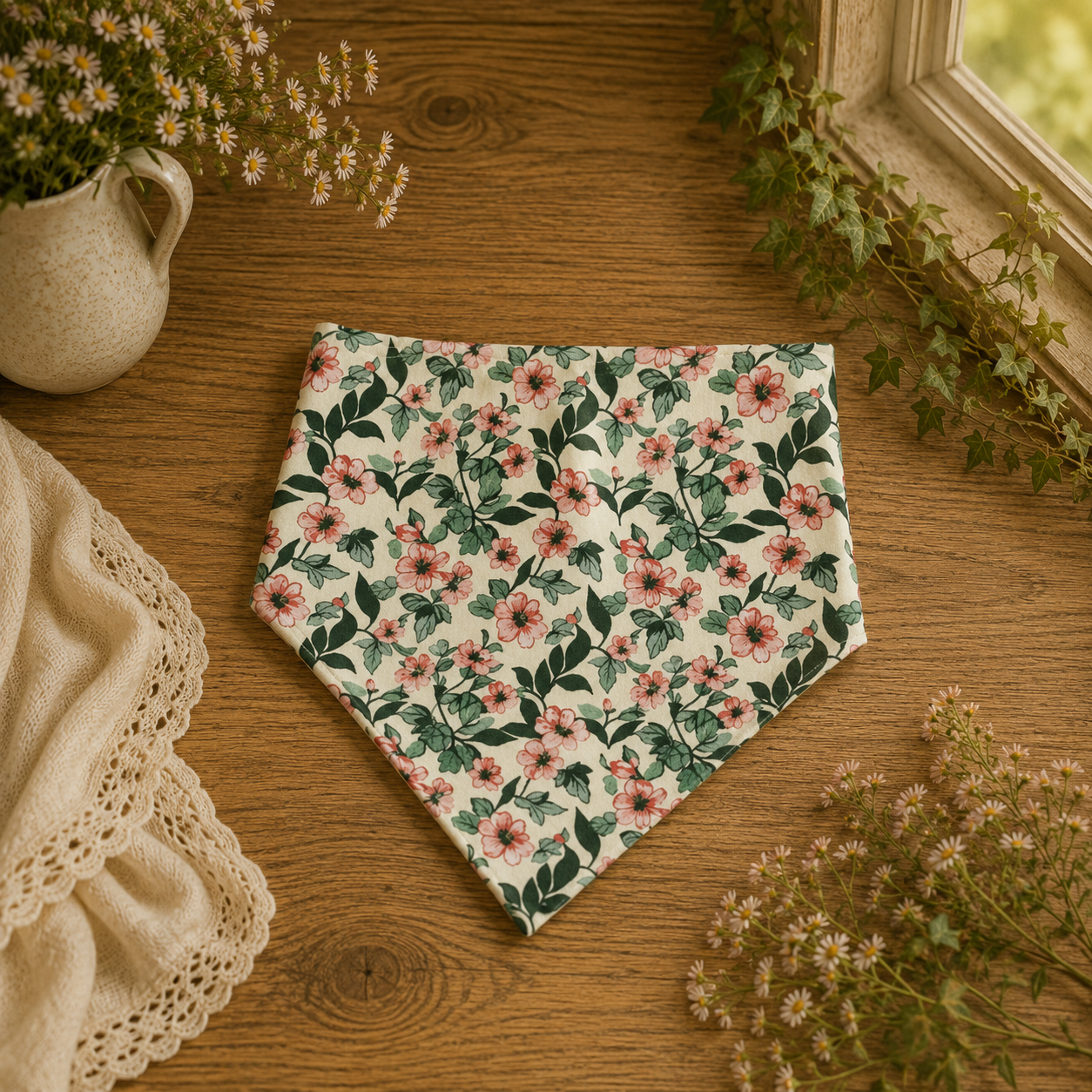 Cream with Flowers Bandana