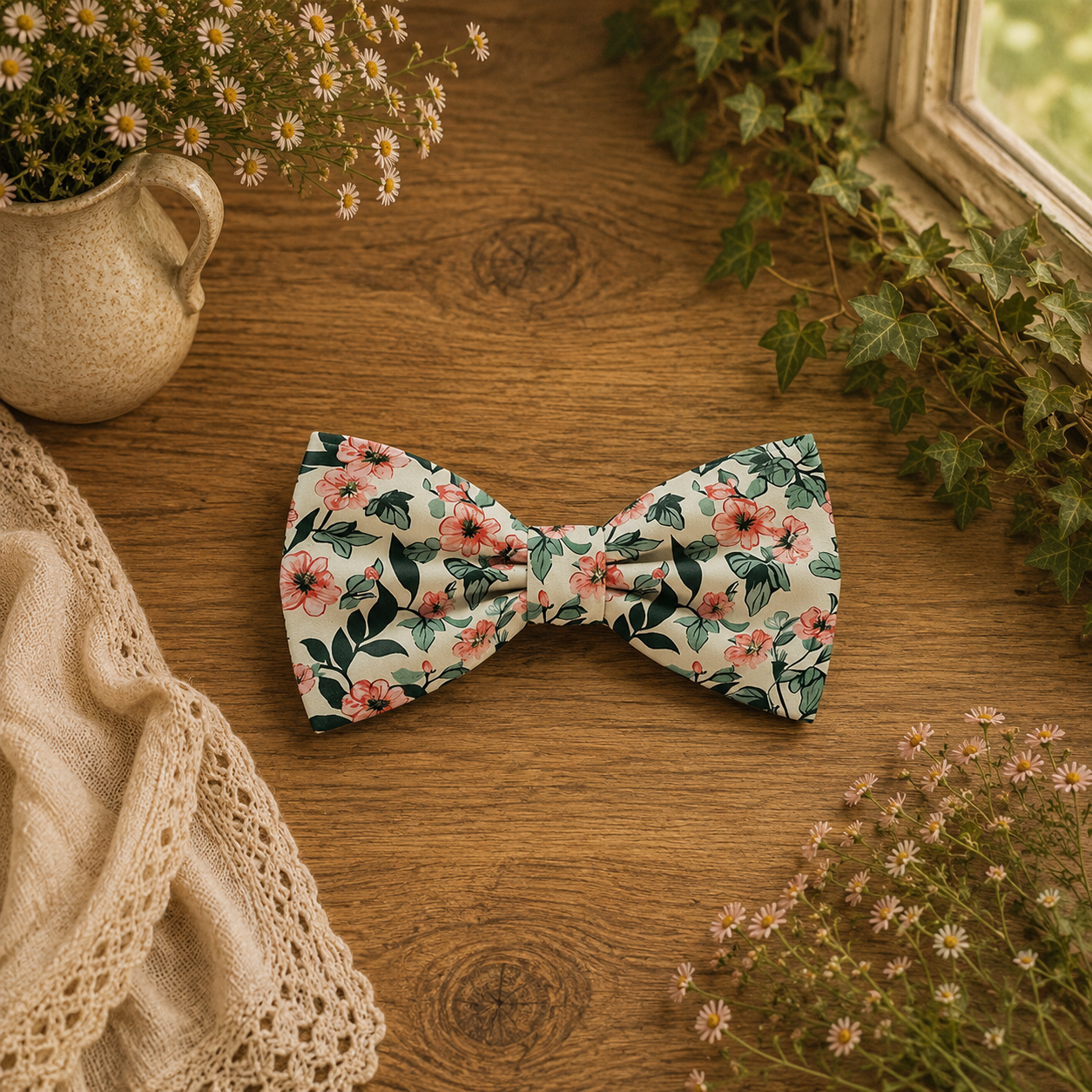 Cream with Flowers Bow Tie / Sailor Bow