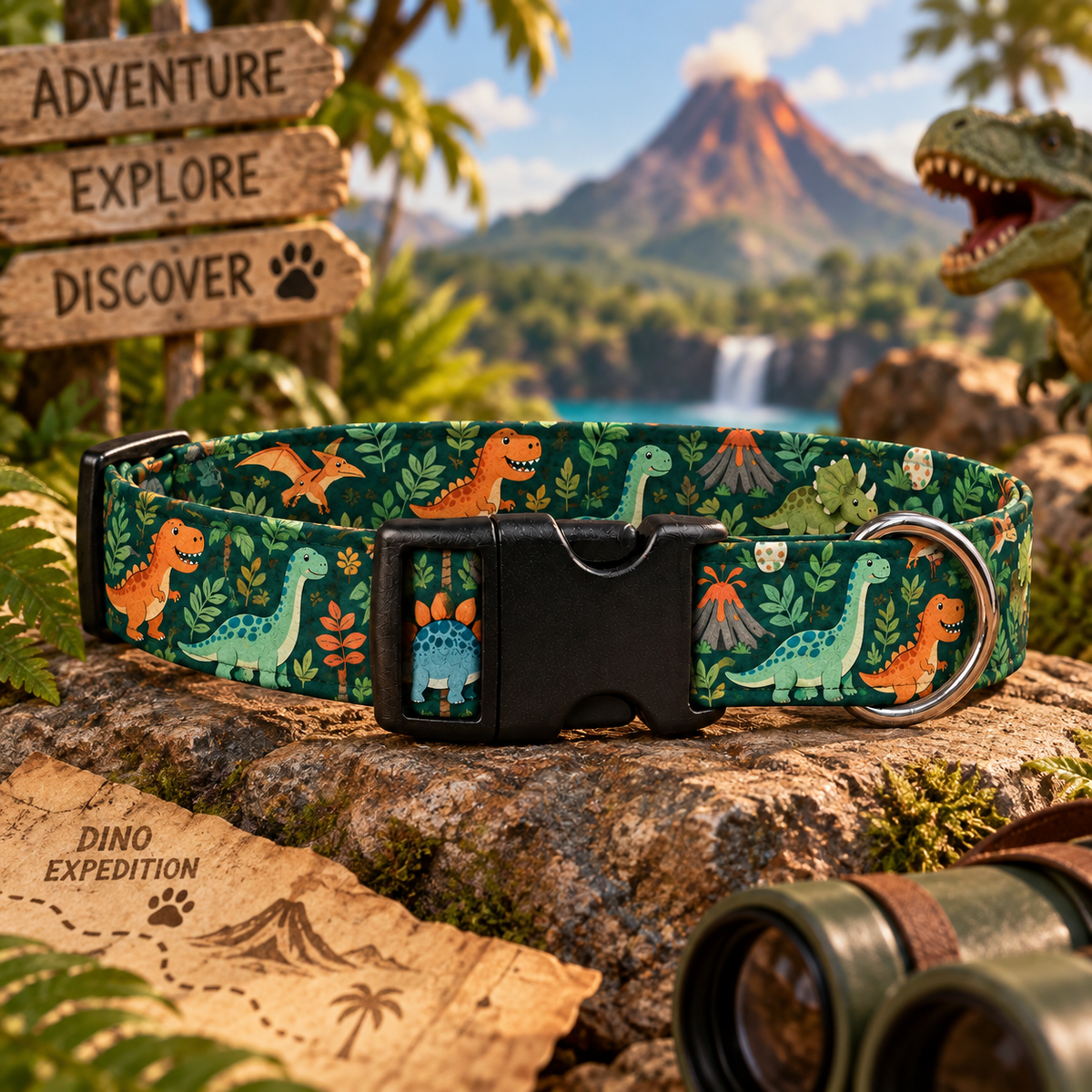Dinosaurs & Volcanos Dog Collar