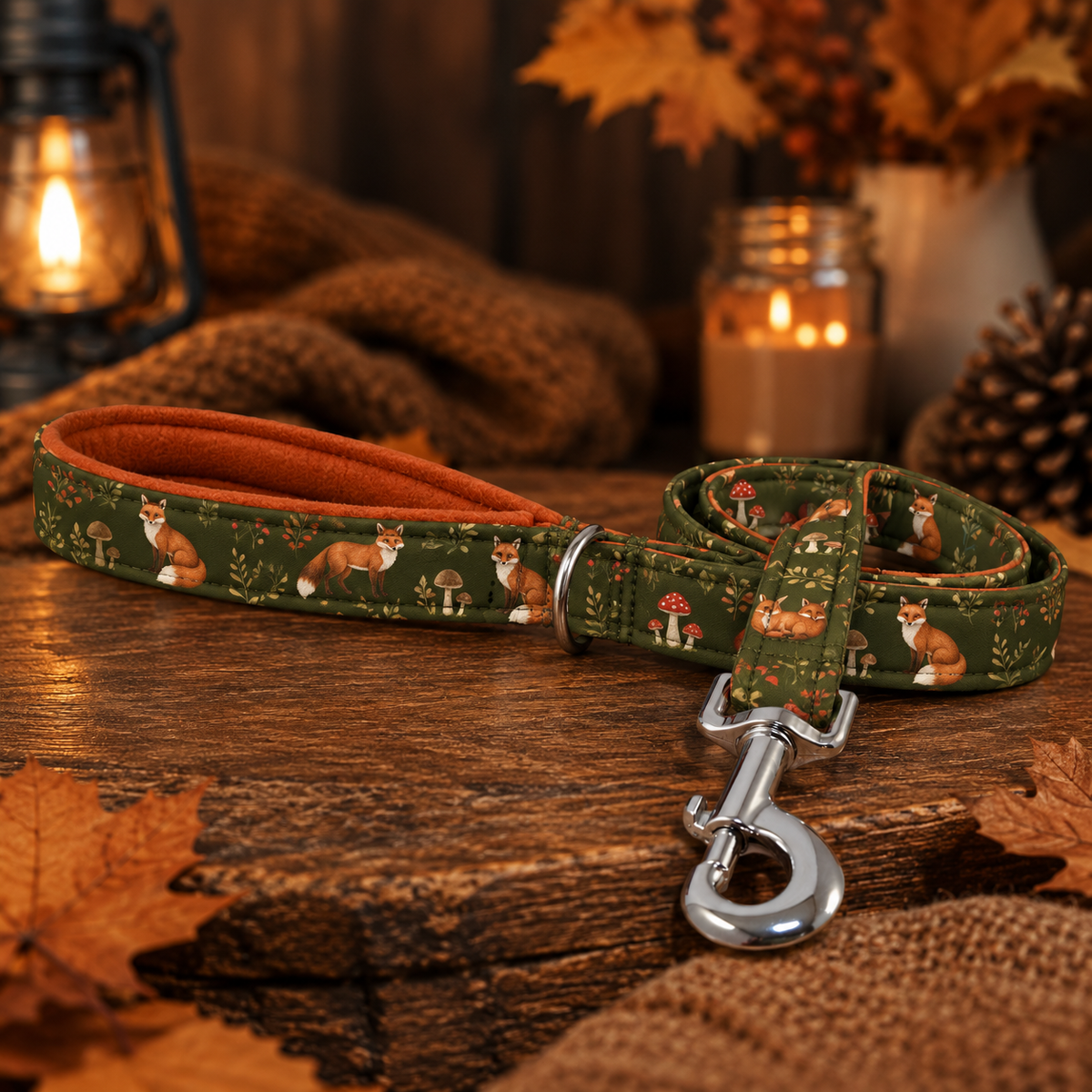 Whimsical fox and mushroom  Dog Lead