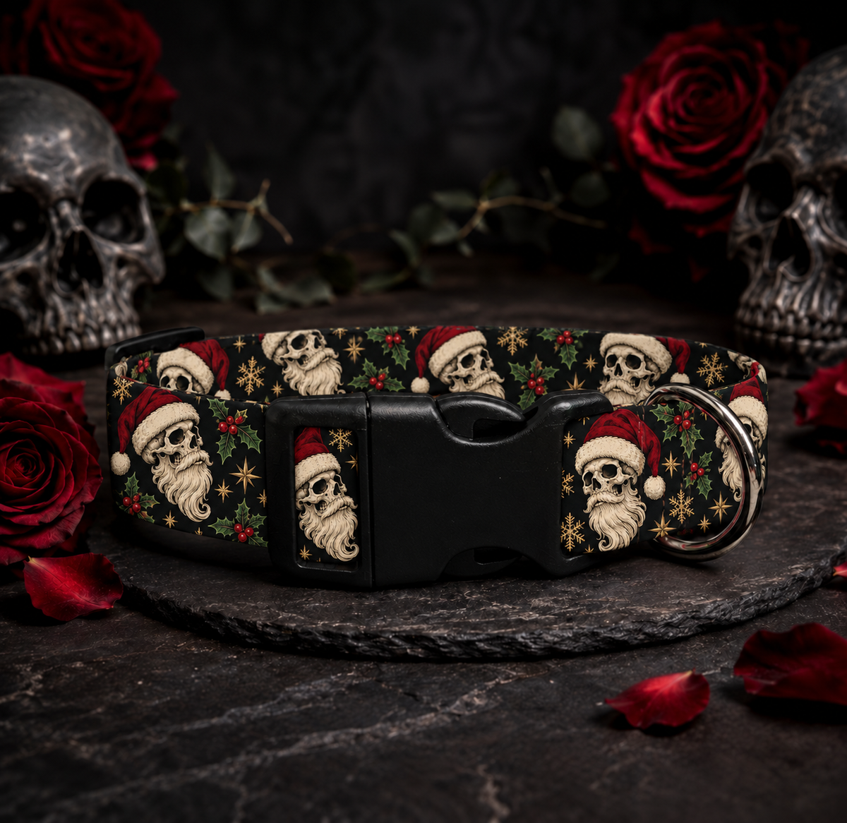 Santa Skulls Dog Collar